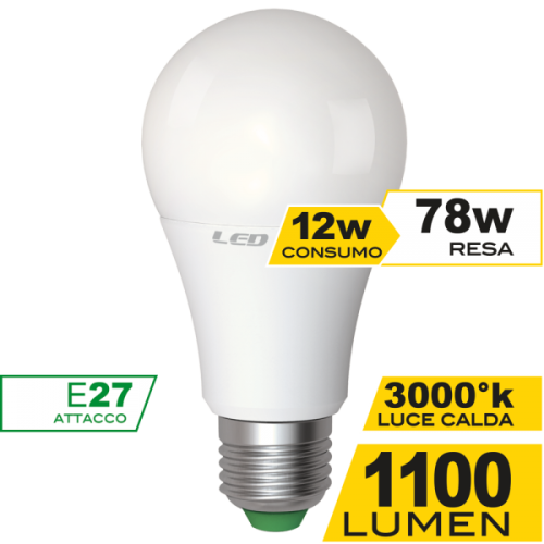 LAMPADA LED GOCCIA E27 12W 3000 K LUCE CALDA – ECOMAN 0221