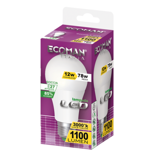 LAMPADA LED GOCCIA E27 12W 3000 K LUCE CALDA – ECOMAN 0221