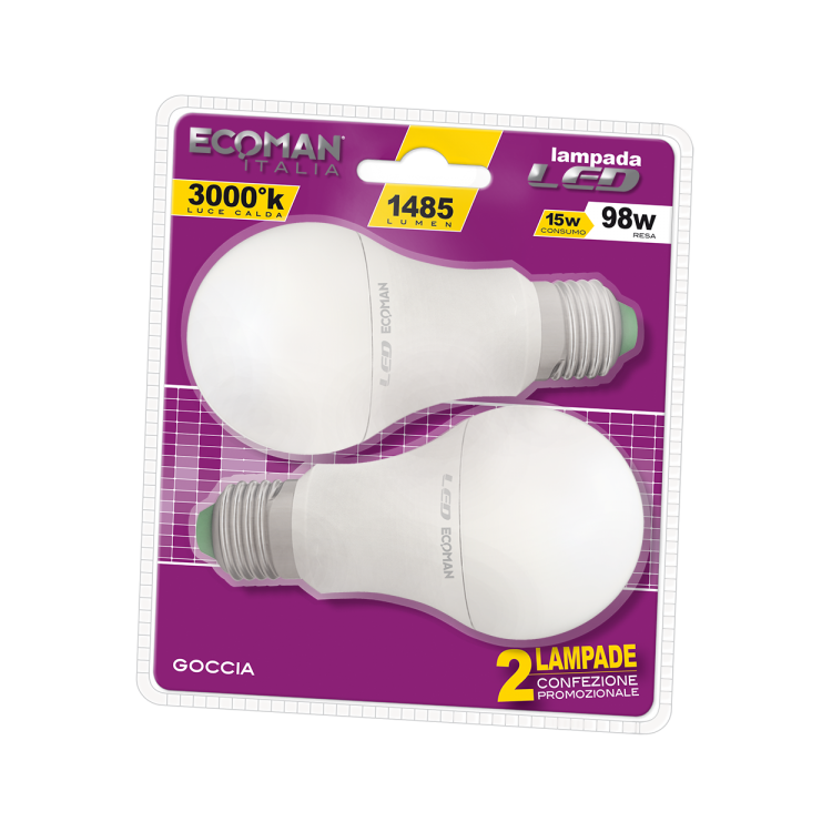 Goccia 15W E27 Bipack Luce Calda