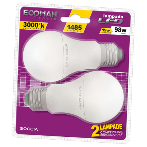 Goccia 15W E27 Bipack Luce Calda