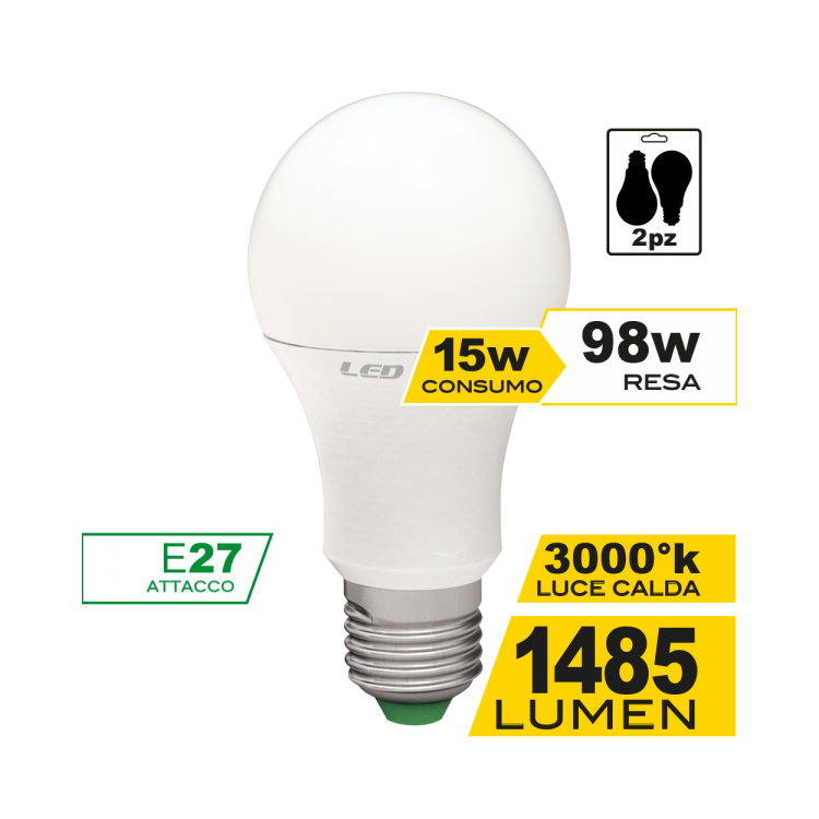 Goccia 15W E27 Bipack Luce Calda