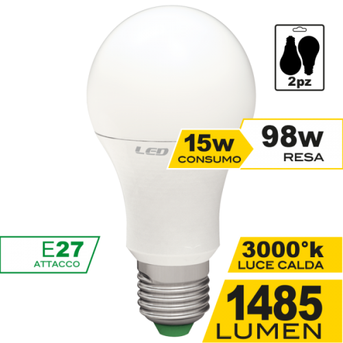 Goccia 15W E27 Bipack Luce Calda