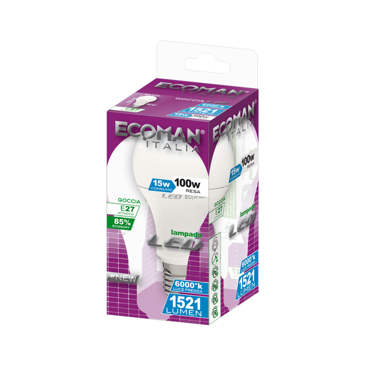Goccia 15W E27 Luce Fredda PET