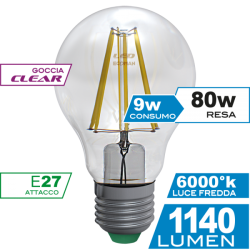 Goccia Filamento Clear 9W E27 Luce Fredda