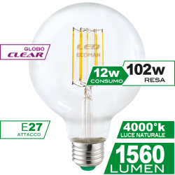 Globo 95 Filamento Clear 12W E27 Luce Naturale