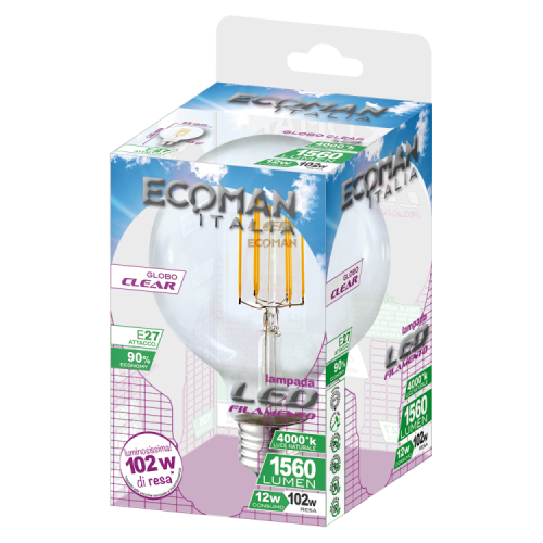 Globo 95 Filamento Clear 12W E27 Luce Naturale