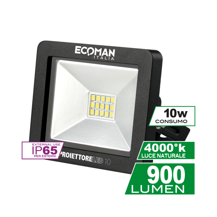 Proiettore Mini Slim 10W Luce Naturale Black