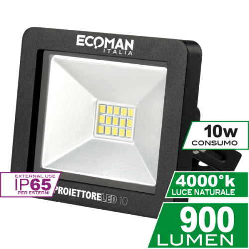 Proiettore Mini Slim 10W Luce Naturale Black