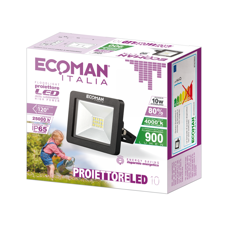 Proiettore Mini Slim 10W Luce Naturale Black