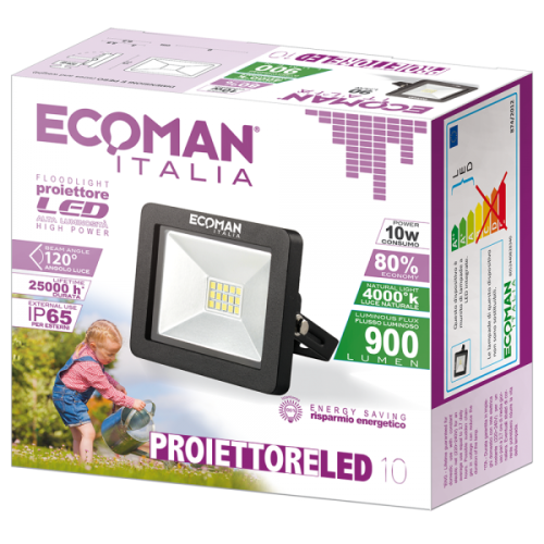 Proiettore Mini Slim 10W Luce Naturale Black