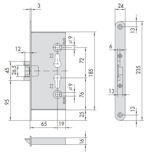 Serratura Cisa 43020 infilare per porte tagliafuoco