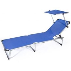 Lettino pieghevole con parasole Viareggio 187x60x30 cm - Blu mare