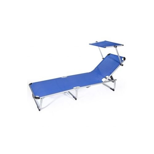 Lettino pieghevole con parasole Viareggio 187x60x30 cm - Blu mare