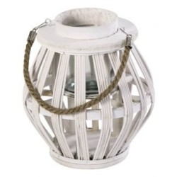 Lanterna Palmas in legno con maniglia di corda H27 cm