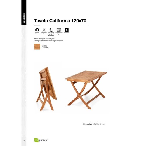 TAVOLO CALIFORNIA 120x70 cm Pieghevole in legno eucalipto arredo giardino