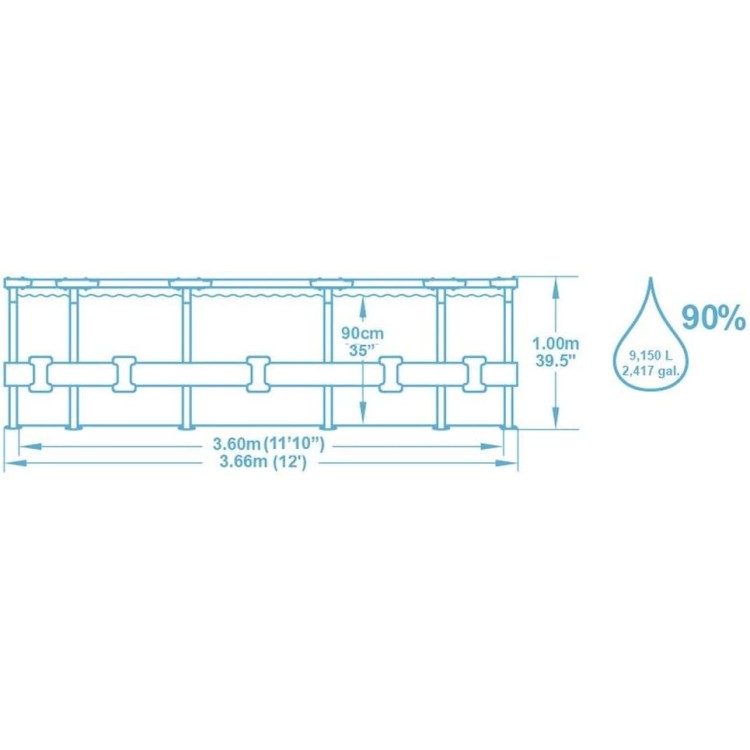 Bestway Steel Pro MAX Piscina Fuori Terra Rotonda 56418, 366x100 cm, Pompa di Filtraggio Inclusa