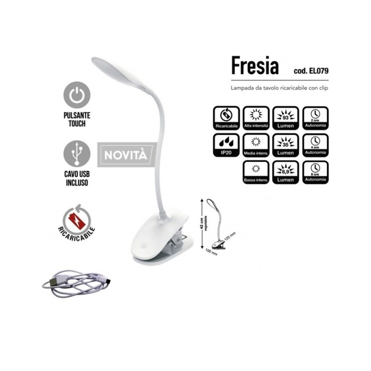 LAMPADA DA TAVOLO RICARICABILE CON CLIP 9 W