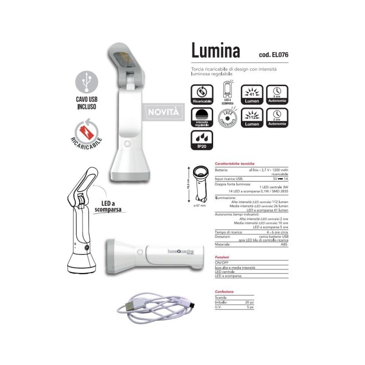 Torcia LED LUMINA - Lampada da scrivania Ricaricabile 2in1 3W
