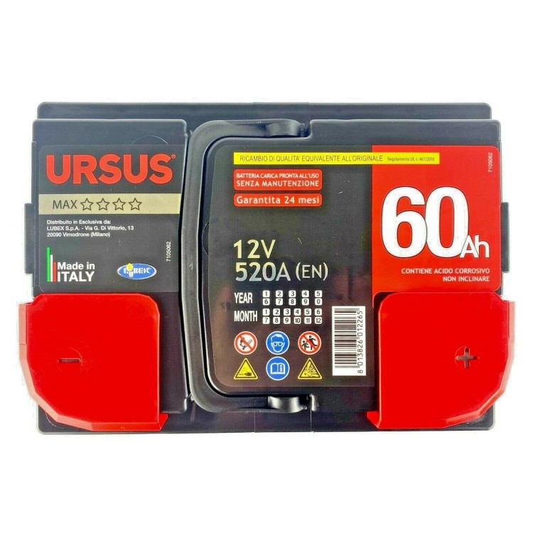 BATTERIA AUTO URSUS MAX 60 AH polarità DESTRA