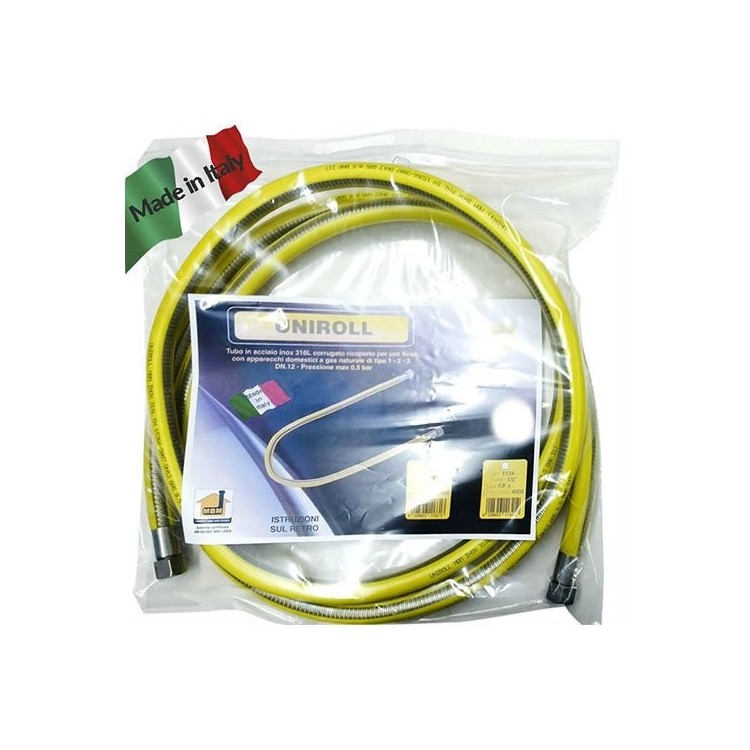 Tubo flessibile gas 1 mt 1/2 FF inox a norma EN 15266