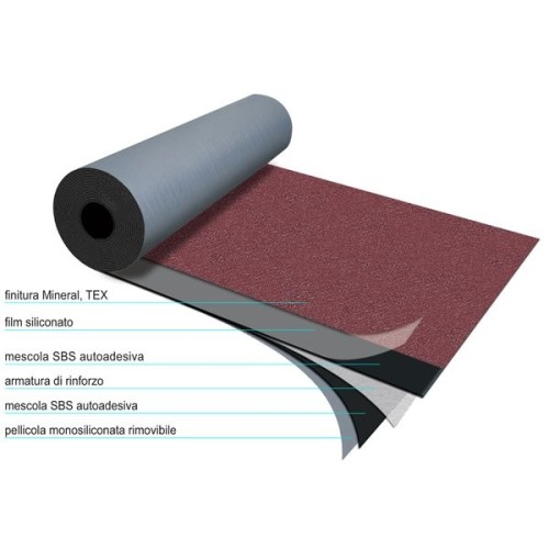 Rotolo guaina 10MT bitume ardesiata AUTOADESIVA prof. Rossa