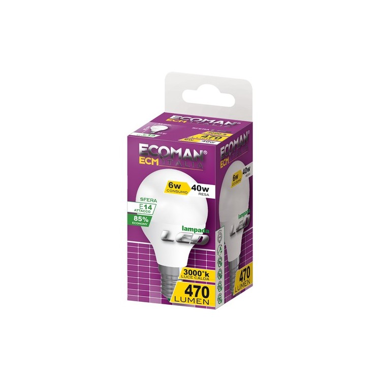 LAMPADINA LED 6W equivalente 40W E14 luce calda 3000K