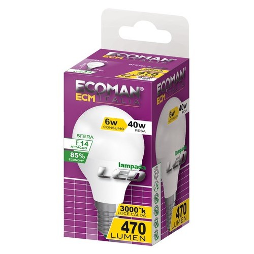 LAMPADINA LED 6W equivalente 40W E14 luce calda 3000K