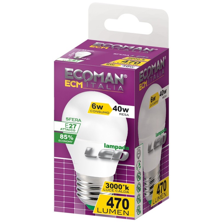 LAMPADINA LED 6W equivalente 40W E27 luce calda 3000K