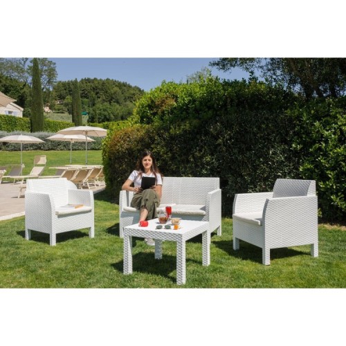 Set Matilde 2 Poltrone 1 Divano da due posti e 1 Tavolo Bianco