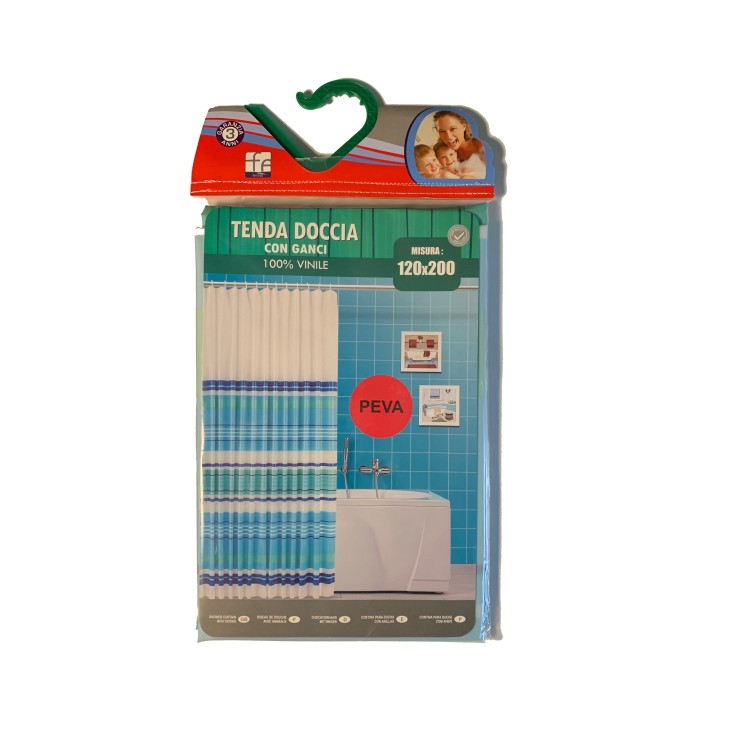Tenda per doccia bagno impermeabile in peva con ganci - 120x200
