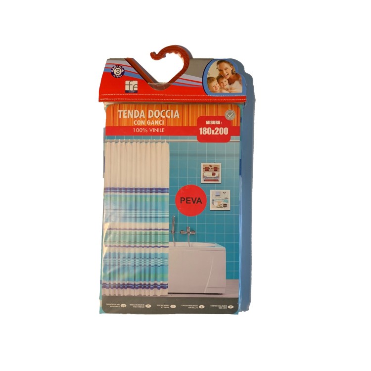 Tenda per doccia bagno impermeabile in peva con ganci - 180x200