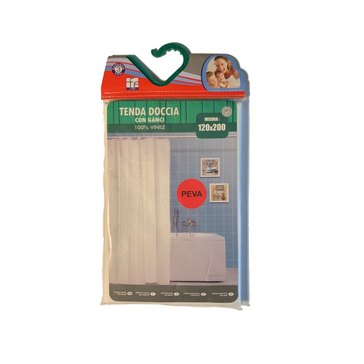 Tenda per doccia bagno impermeabile in peva con ganci - 120x200
