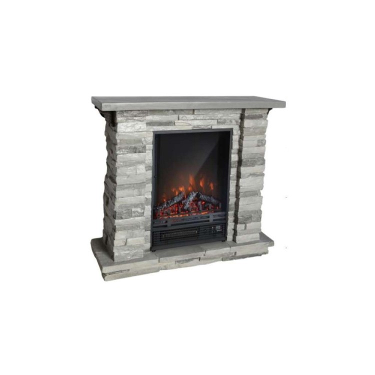 Camino elettrico rifinito effetto pietra grigia 900-1800w