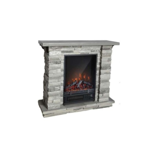 Camino elettrico rifinito effetto pietra grigia 900-1800w