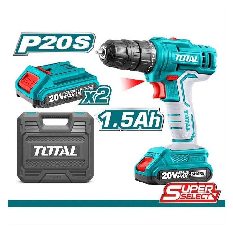 Trapano a Batteria 20V con 2 Batterie e Valigetta TOTAL