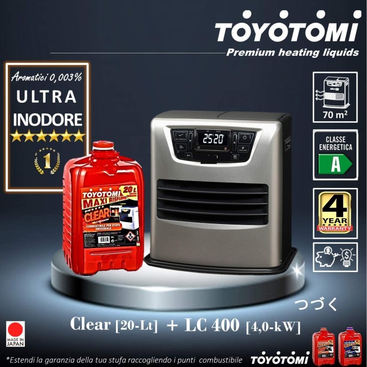 Toyotomi CLEAR20L Clear Ultra inodore per Stufe a combustibile 20 Litri, Aromatici 0.003%
