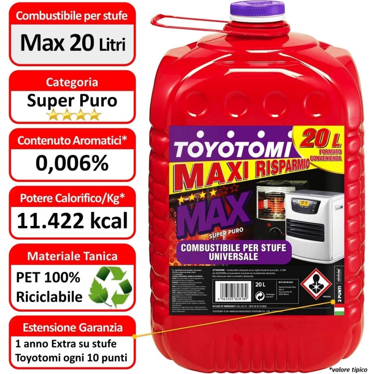 Toyotomi Max 20LT combustibile per stufe Super Puro, aromatici 0,006%, Viola