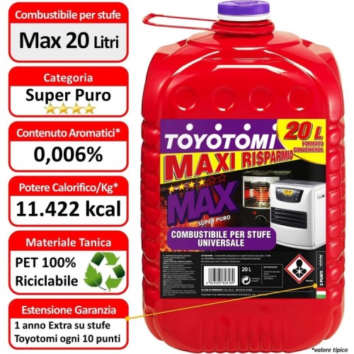Toyotomi Max 20LT combustibile per stufe Super Puro, aromatici 0,006%, Viola