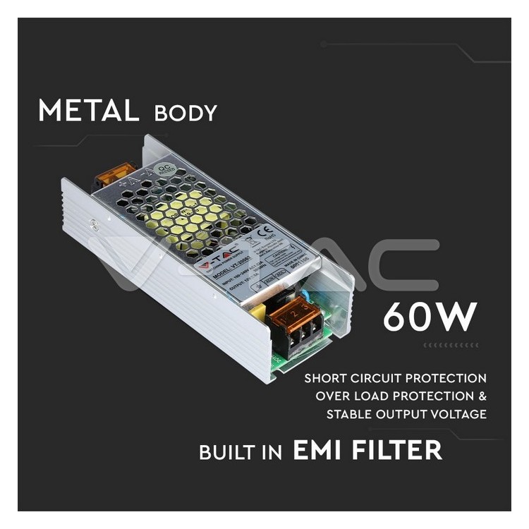 LED Alimentatore 60W 12V 5A Metal Slim