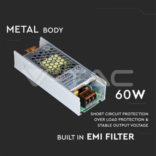 LED Alimentatore 60W 12V 5A Metal Slim