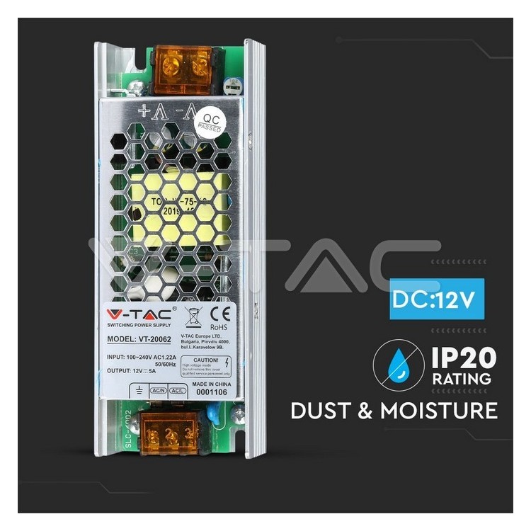 LED Alimentatore 60W 12V 5A Metal Slim
