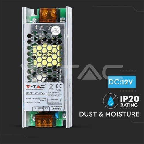 LED Alimentatore 60W 12V 5A Metal Slim