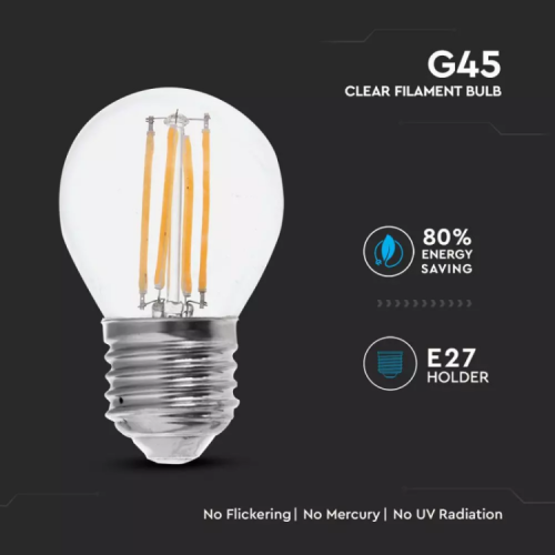 V-TAC Lampadina LED E27 6W 100LM/W G45 Filamento 2700K