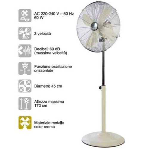 VENTILATORE A PIANTANA IN METALLO COLORE CREMA