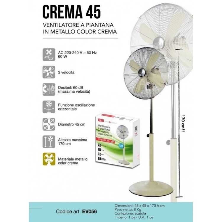 VENTILATORE A PIANTANA IN METALLO COLORE CREMA
