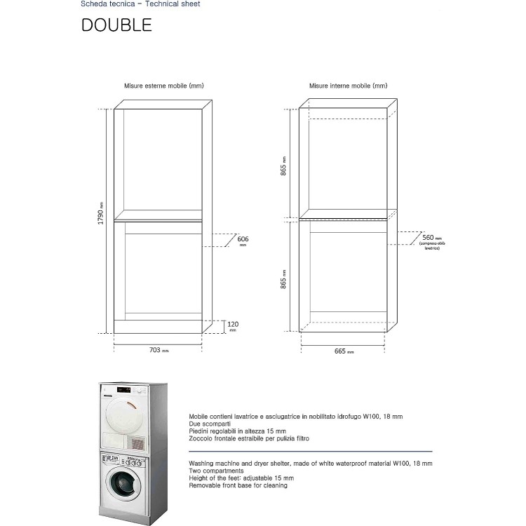 Mobile Colonna Porta Lavatrice-Asciugatrice, Bianco