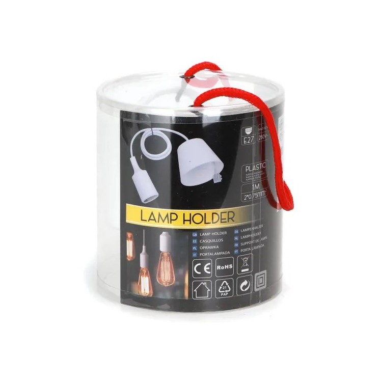 Portalampada E27 in plastica con cavo di sospensione 1m bianco