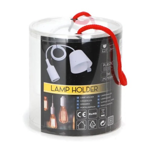 Portalampada E27 in plastica con cavo di sospensione 1m bianco