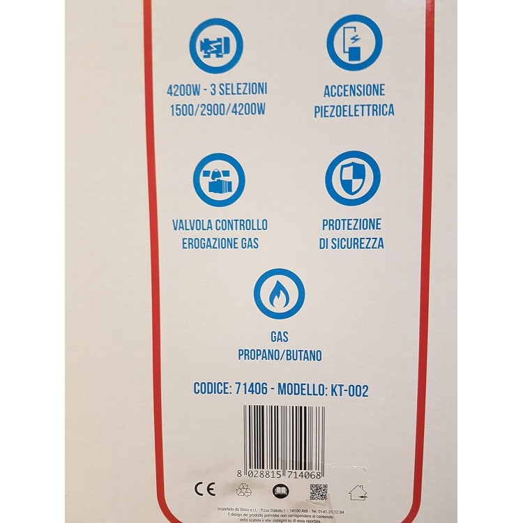 Stufa a gas con pannello infrarossi, 4200 Watt, Grigio scuro