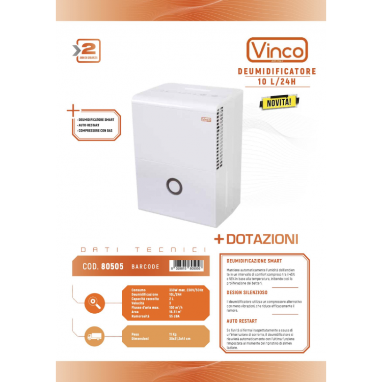 Deumidificatore 10 litri 330W